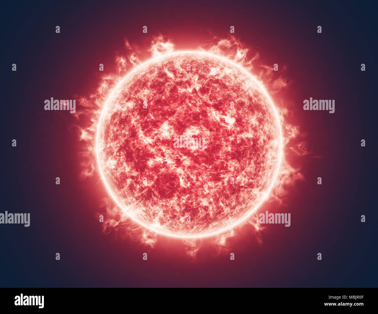 3D illustration. Le Soleil vue depuis l'espace. La surface avec une flamme en mouvement. Banque D'Images