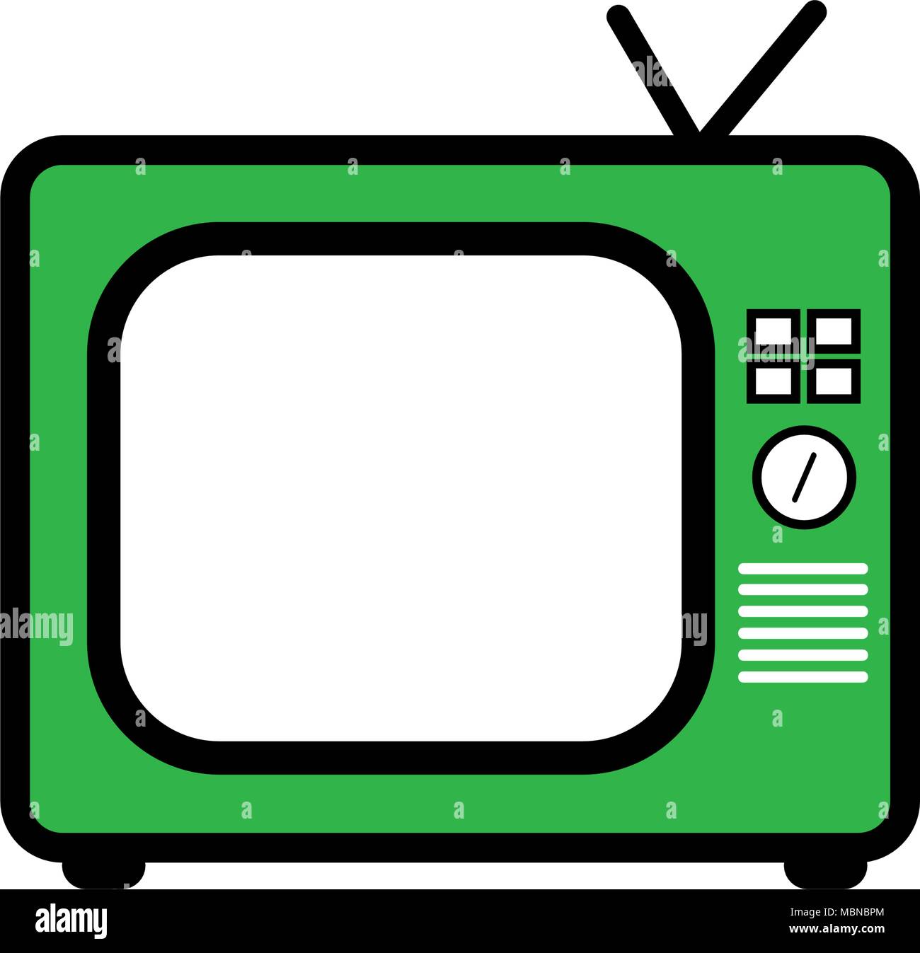 Rétro vert plat dessin vectoriel. Vecteur de style plat. L'icône de la télévision, d'un symbole isolé sur fond blanc, surface. Illustration de Vecteur