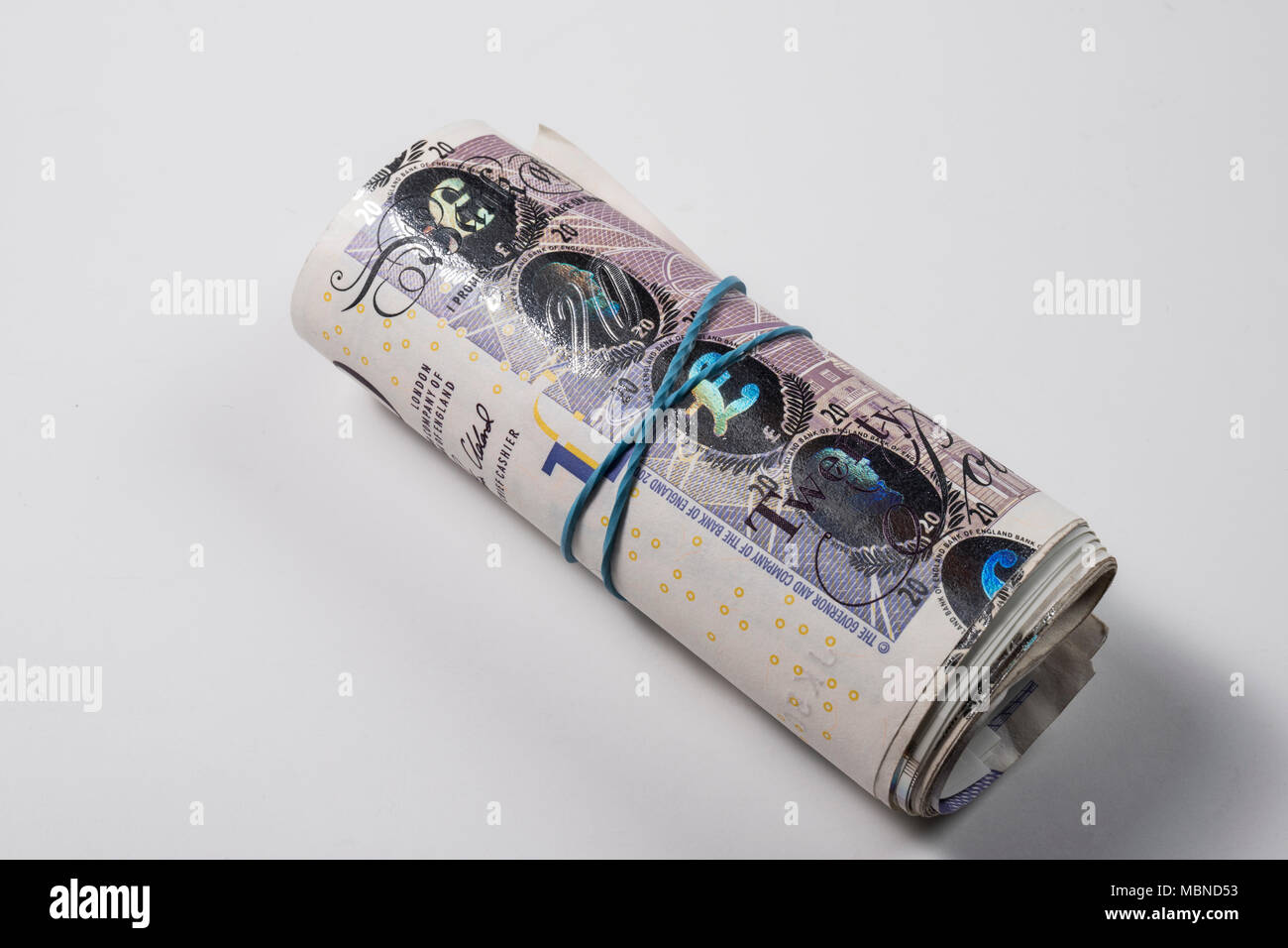 Un rouleau de UK €20,00 note Banque D'Images