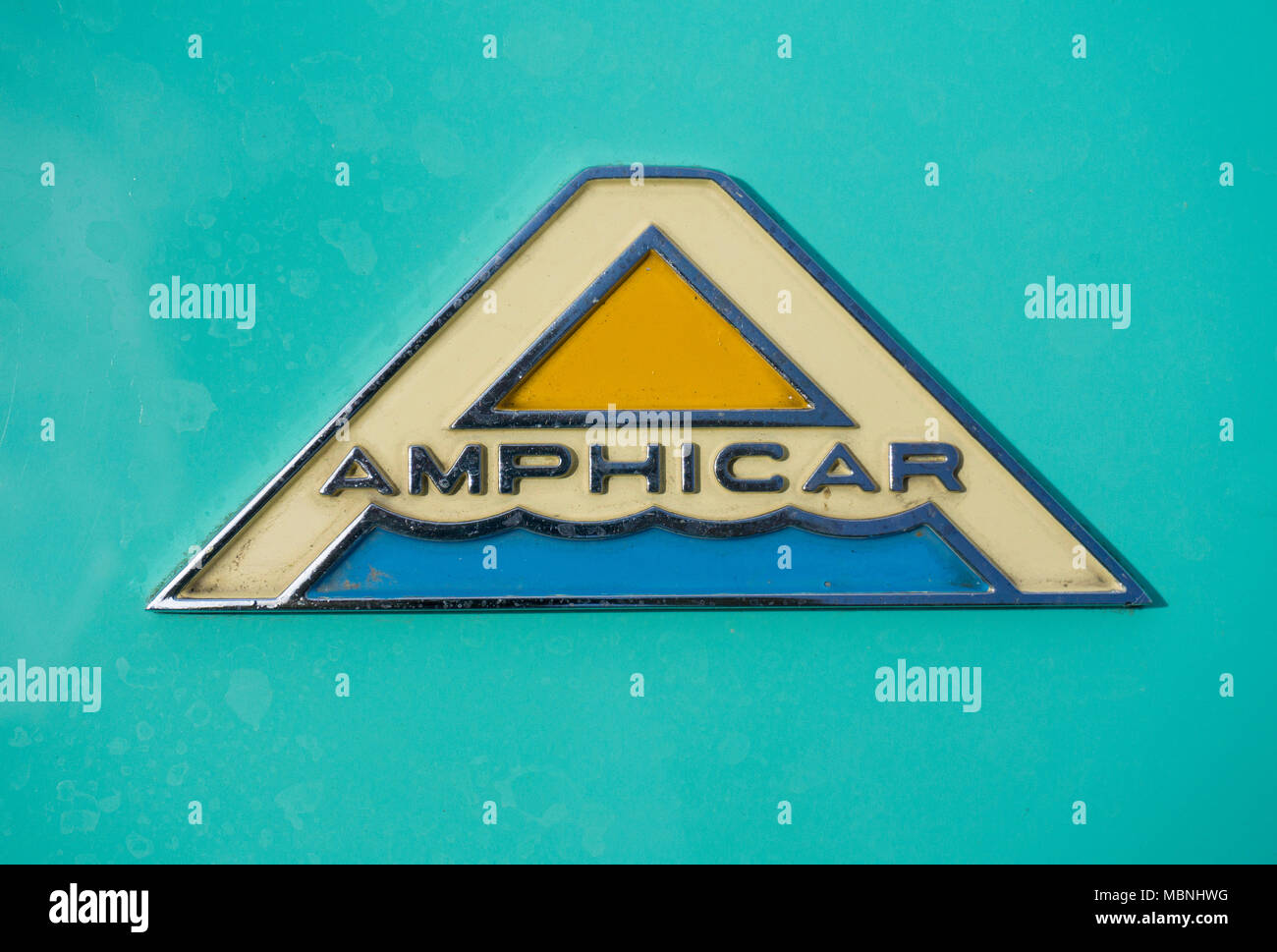 Le logo d'un véhicule amphibie Amphicar, exposition à Moselle, Neumagen-Dhron, Rhénanie-Palatinat, Allemagne Banque D'Images