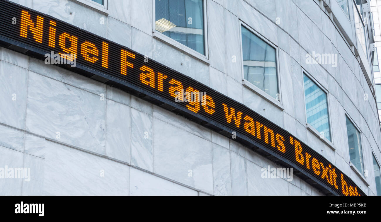 Nigel Farage sur Brexit avertit via Reuters digital FLUX RSS Banque D'Images