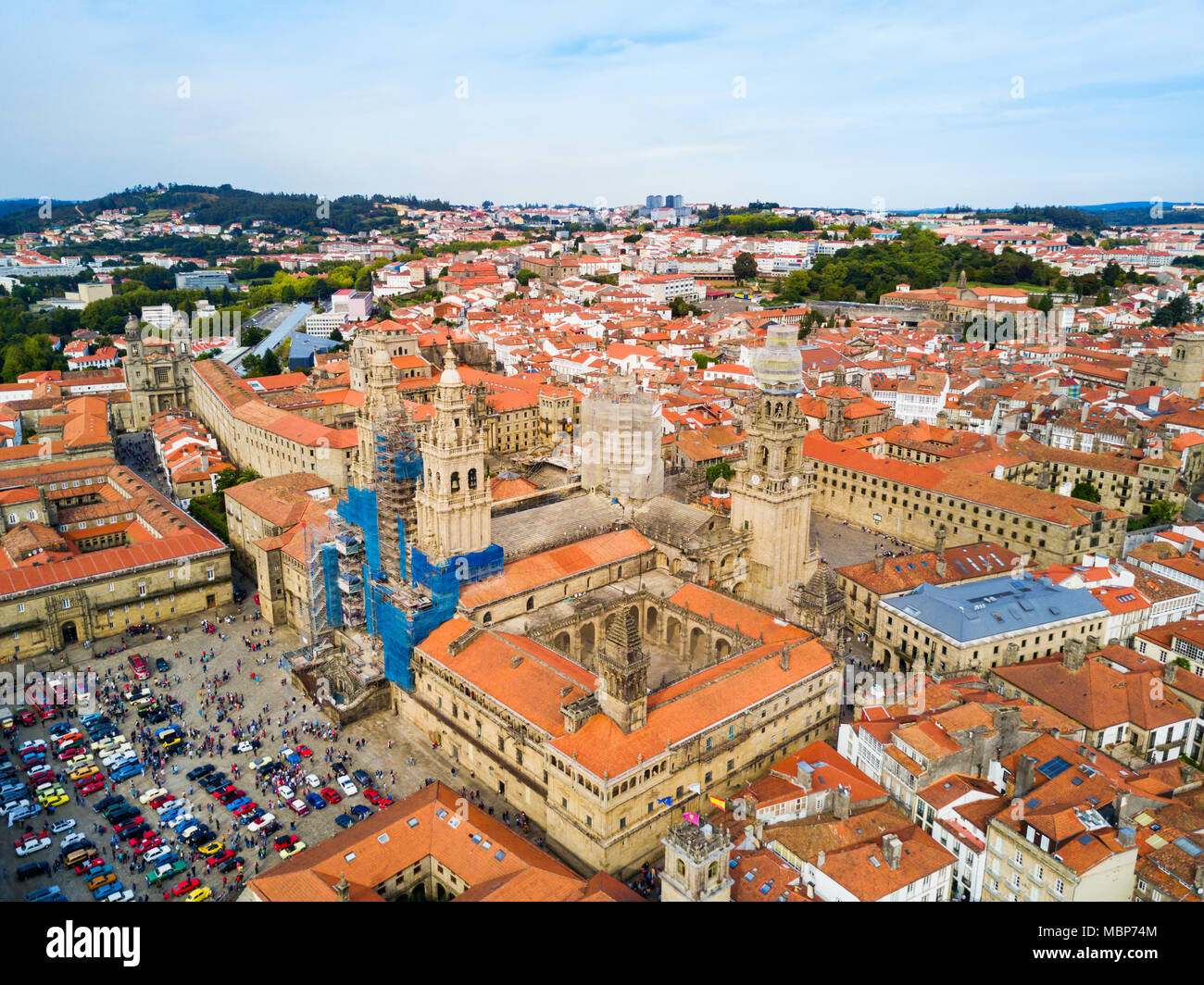 La Cathédrale de Santiago de Compostela vue panoramique aérienne en Galice, Espagne Banque D'Images