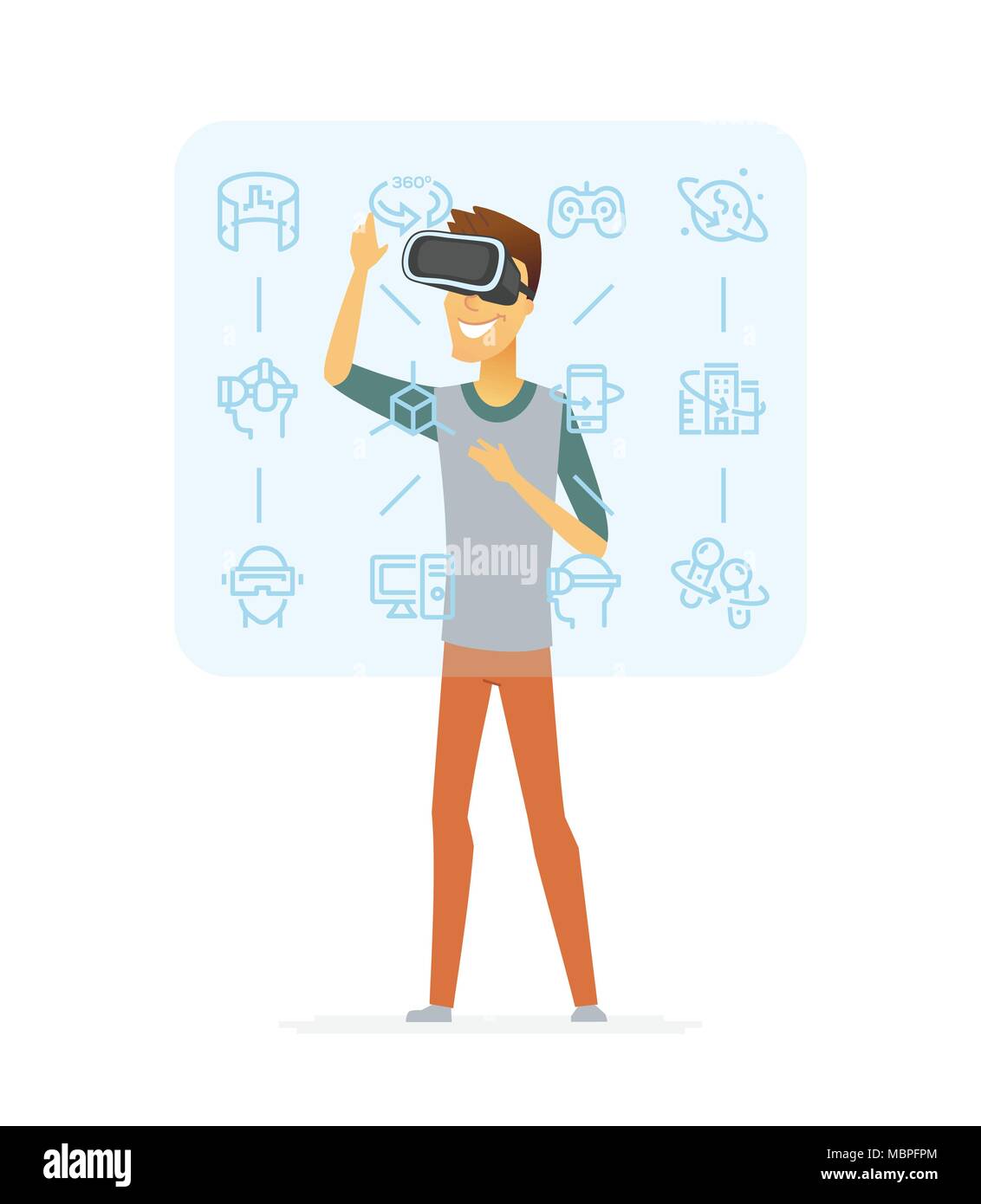 Homme portant des lunettes de réalité virtuelle - cartoon illustration isolé de caractères des gens Illustration de Vecteur