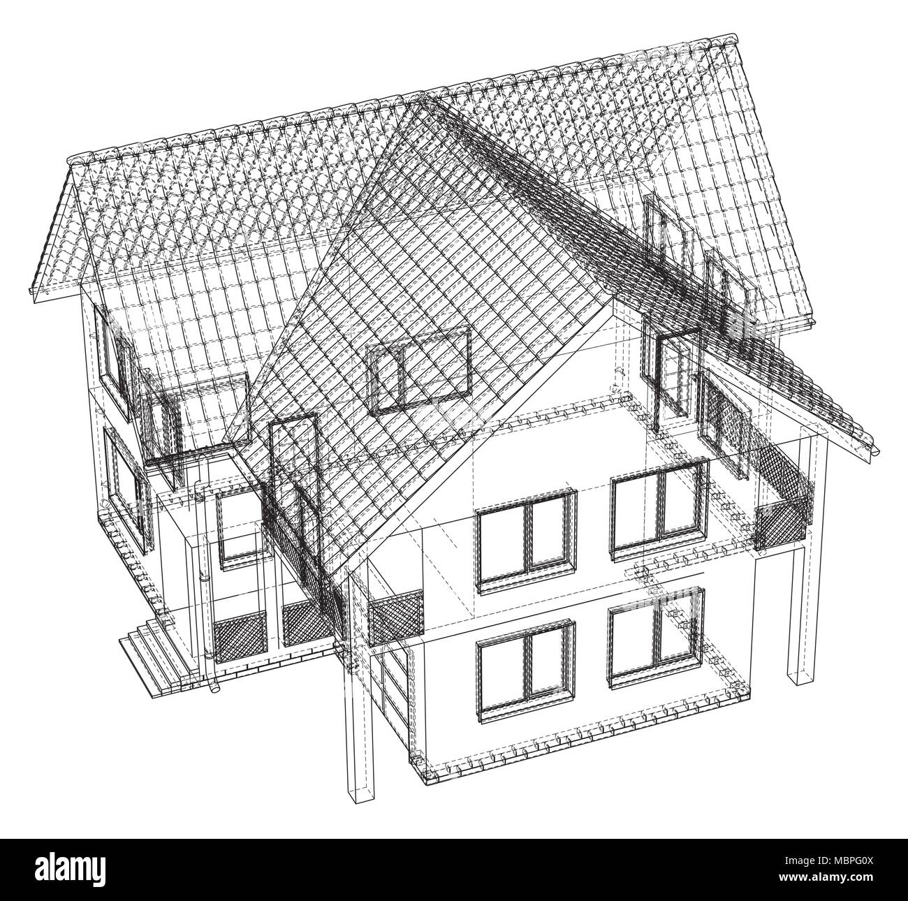 Plan d'encombrement de fil de maison en 3D - Vector illustration Illustration de Vecteur