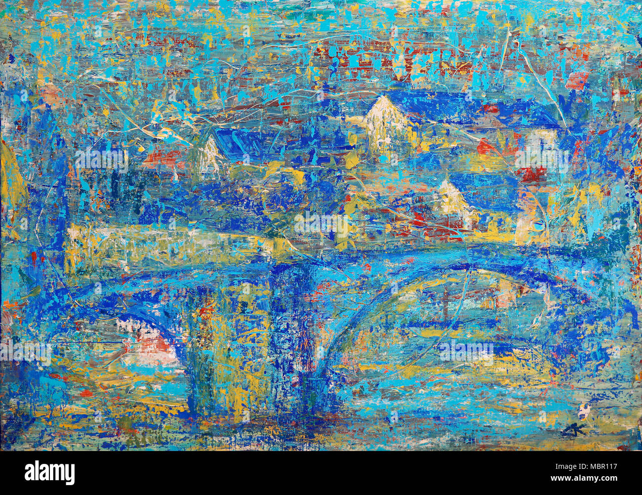 La peinture abstraite de la vieille ville de Mende - français Banque D'Images