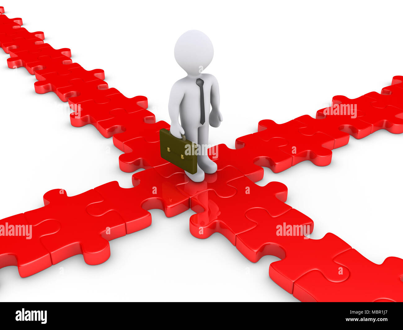 Homme d 3d est d'un casse-tête carrefour demande pour la bonne voie Banque D'Images