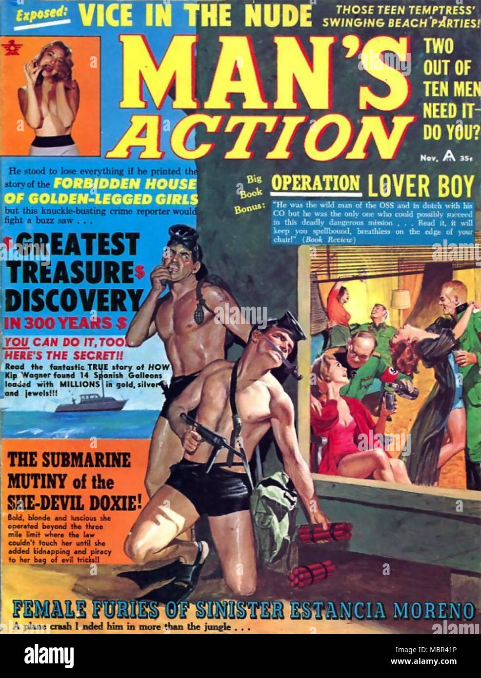 L'ACTION DE L'HOMME American pulp fiction magazine sur 1975 Banque D'Images