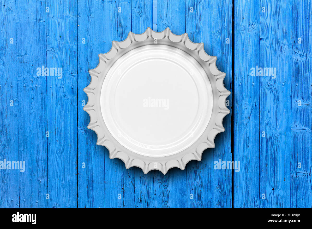 Bouteille de bière en verre bleu avec capsule en métal isolé sur fond de  bois, vue du dessus. 3d illustration Photo Stock - Alamy