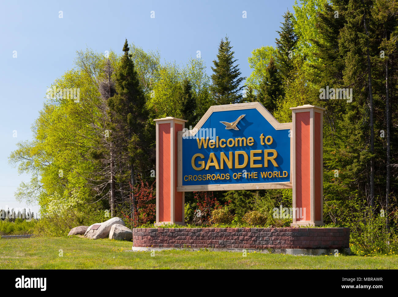 La passerelle ou panneau de bienvenue de Gander, Terre-Neuve, Canada. Banque D'Images