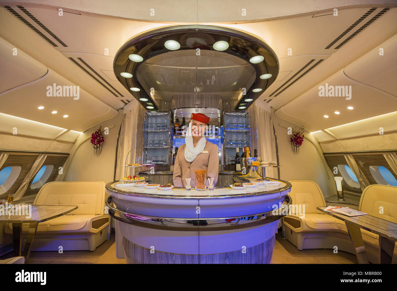 Emirates Airline présente de nouvelles on-board bar pour l'Airbus A380, Salon international du tourisme ITB, Berlin, Allemagne Banque D'Images