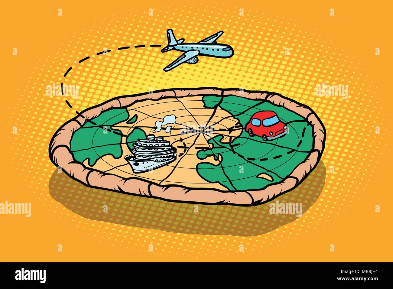 Voyage tourisme concept, pizza la planète terre et le transport Illustration de Vecteur