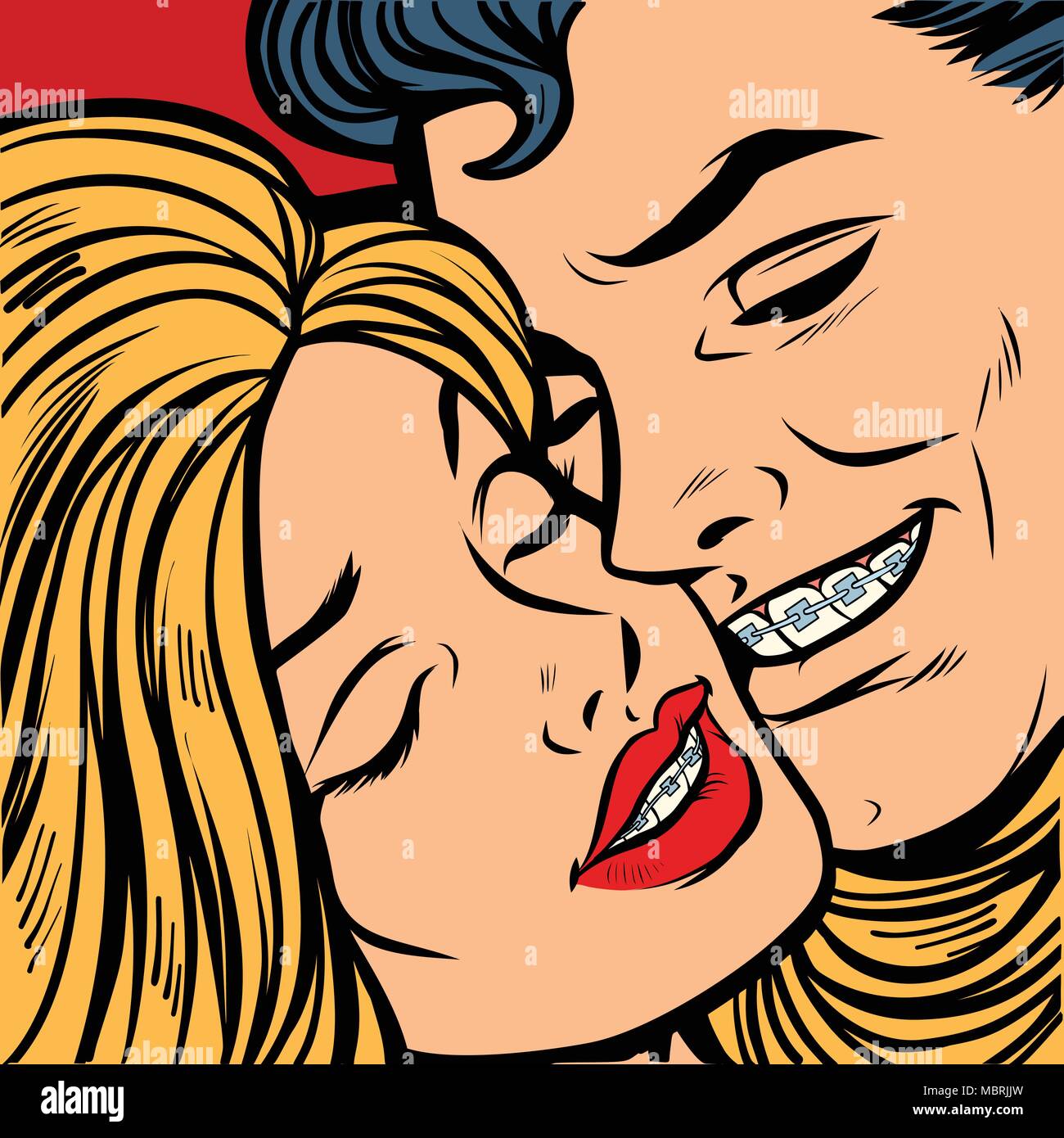 L'homme et la femme en accolades sur les dents Illustration de Vecteur