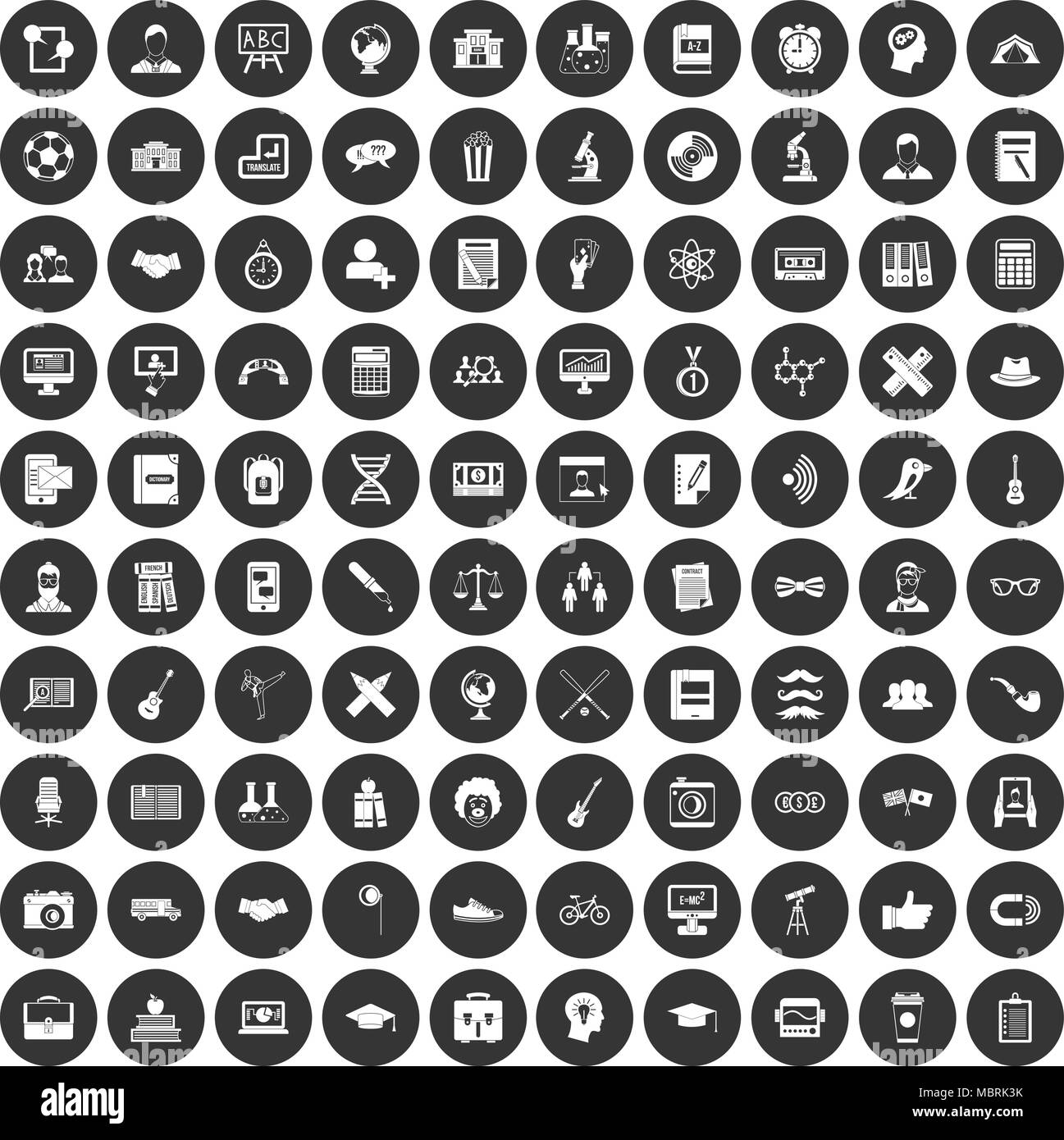 100 étudiants icons set cercle noir Illustration de Vecteur