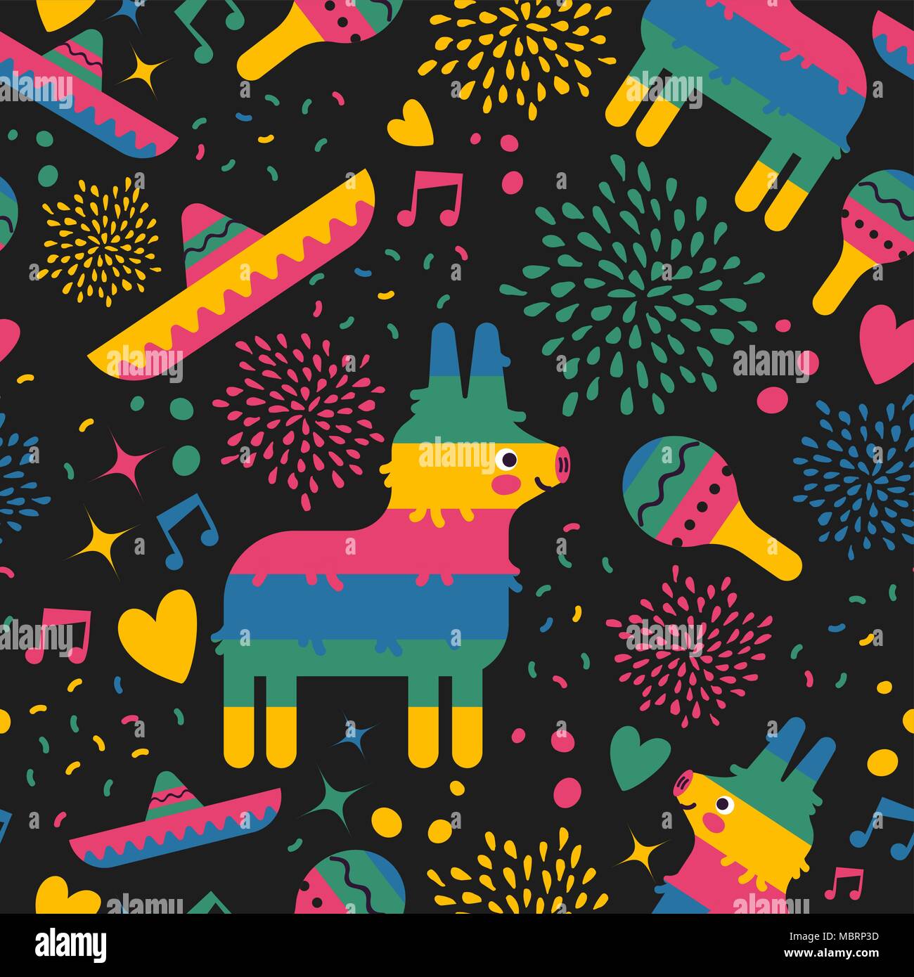 Profil de transparente mexicain mexique coloré de la culture des icônes pour vacances fête ou un événement spécial. Cute comprend pinata, mariachi hat, maracas et part led Illustration de Vecteur