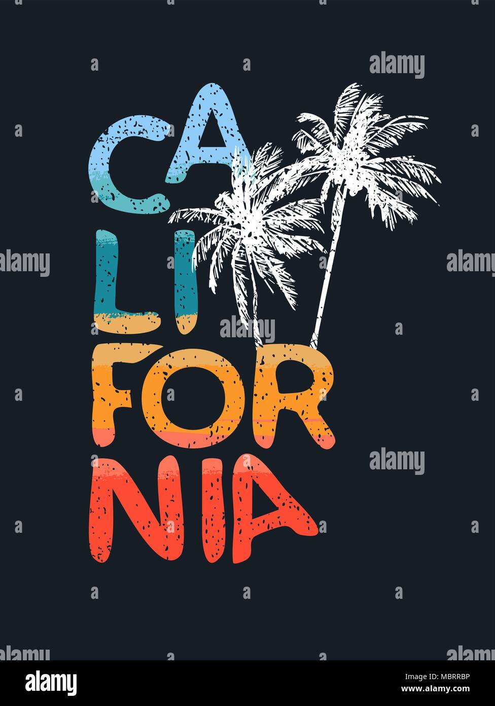 California Vintage typographie devis avec grunge texture et palmiers dessinés à la main. Texte d'été design calligraphie idéal pour imprimer, carte ou usage textile Illustration de Vecteur