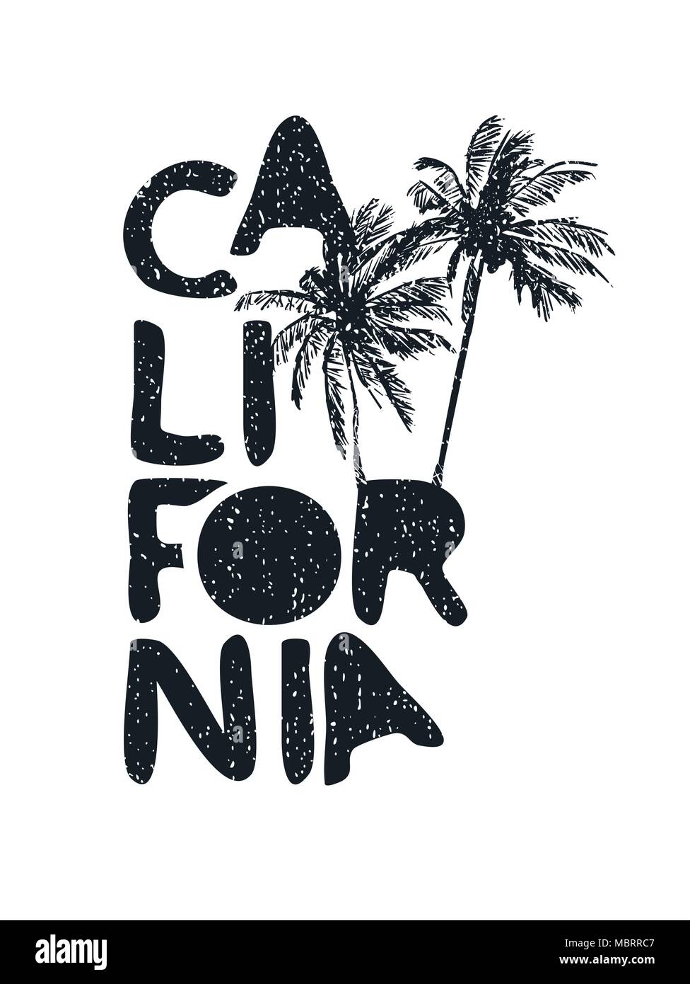 California Vintage typographie devis avec grunge texture et palmiers dessinés à la main. Locations d'été idéal pour la conception de la calligraphie du texte, d'impression ou te carte Illustration de Vecteur