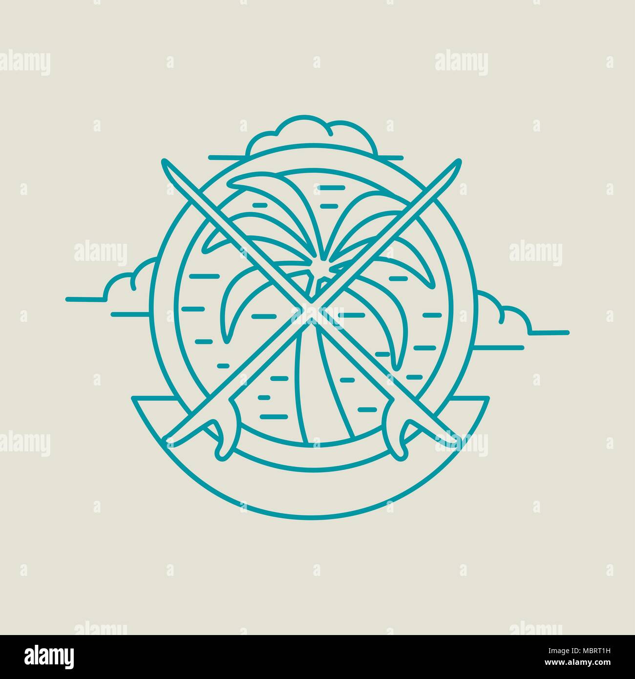 Vacances d'art en ligne icône moderne de style plat. Paradise beach illustration avec palmier et de surf. Vecteur EPS10. Illustration de Vecteur