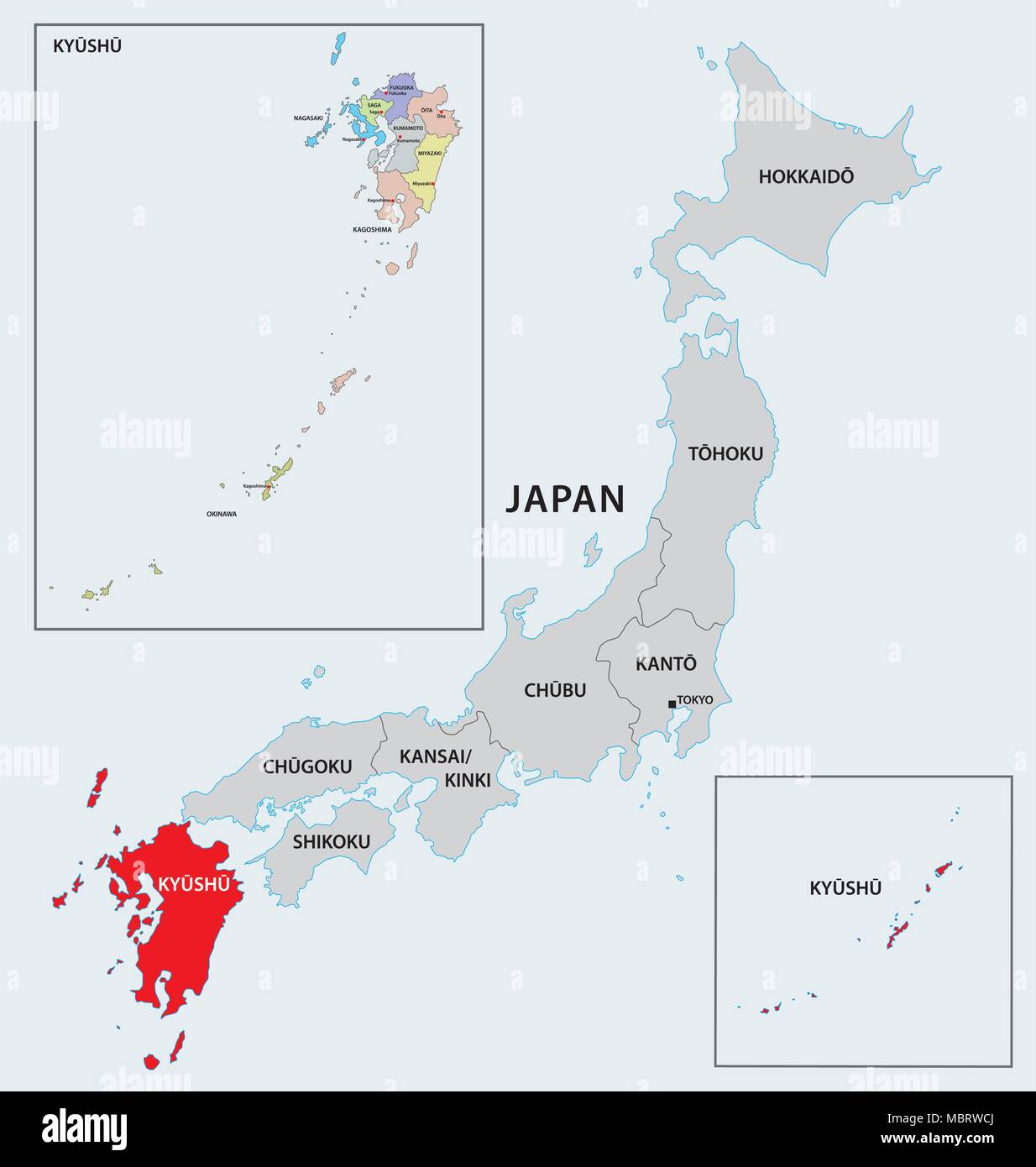 La région Japon Kyushu site Illustration de Vecteur