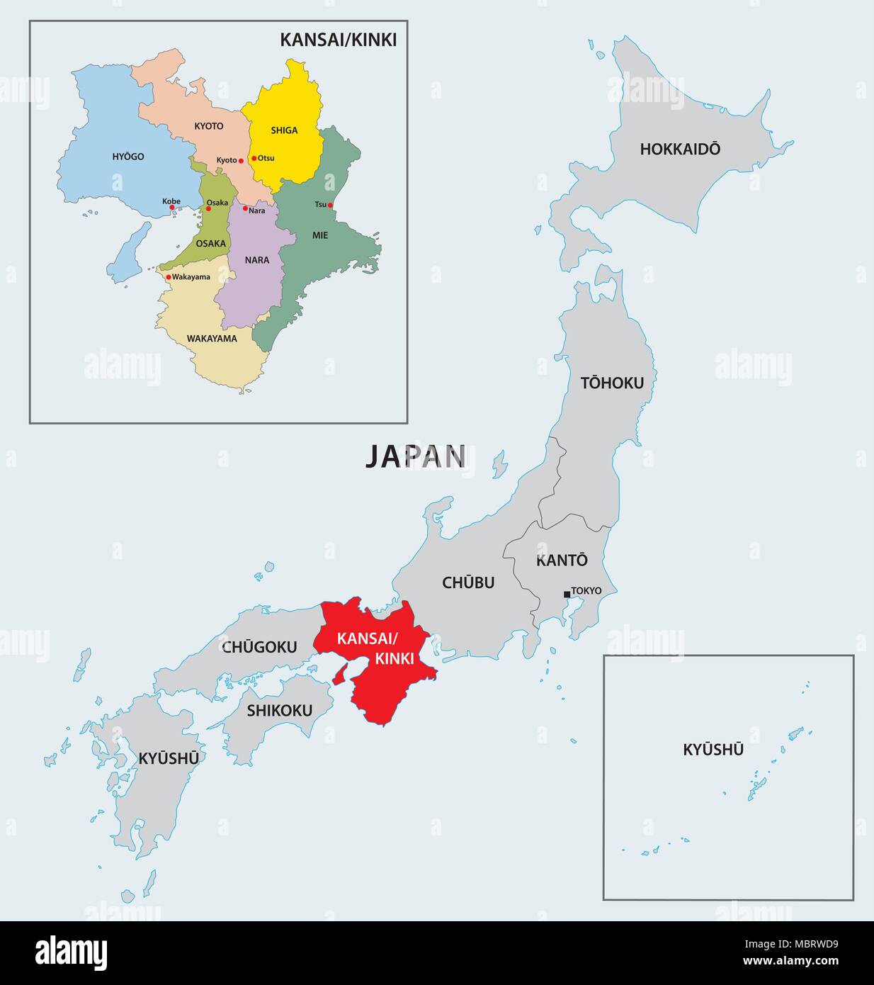 La région Japon carte de kinki Illustration de Vecteur