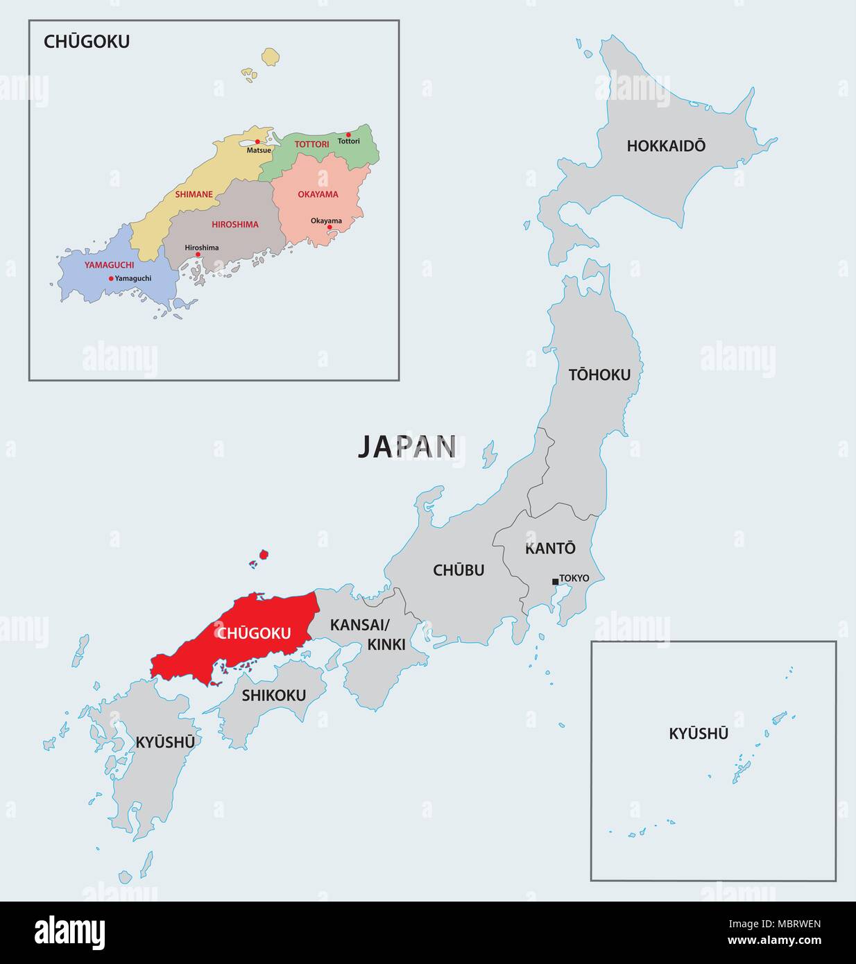 La région Japon carte chugoku Illustration de Vecteur