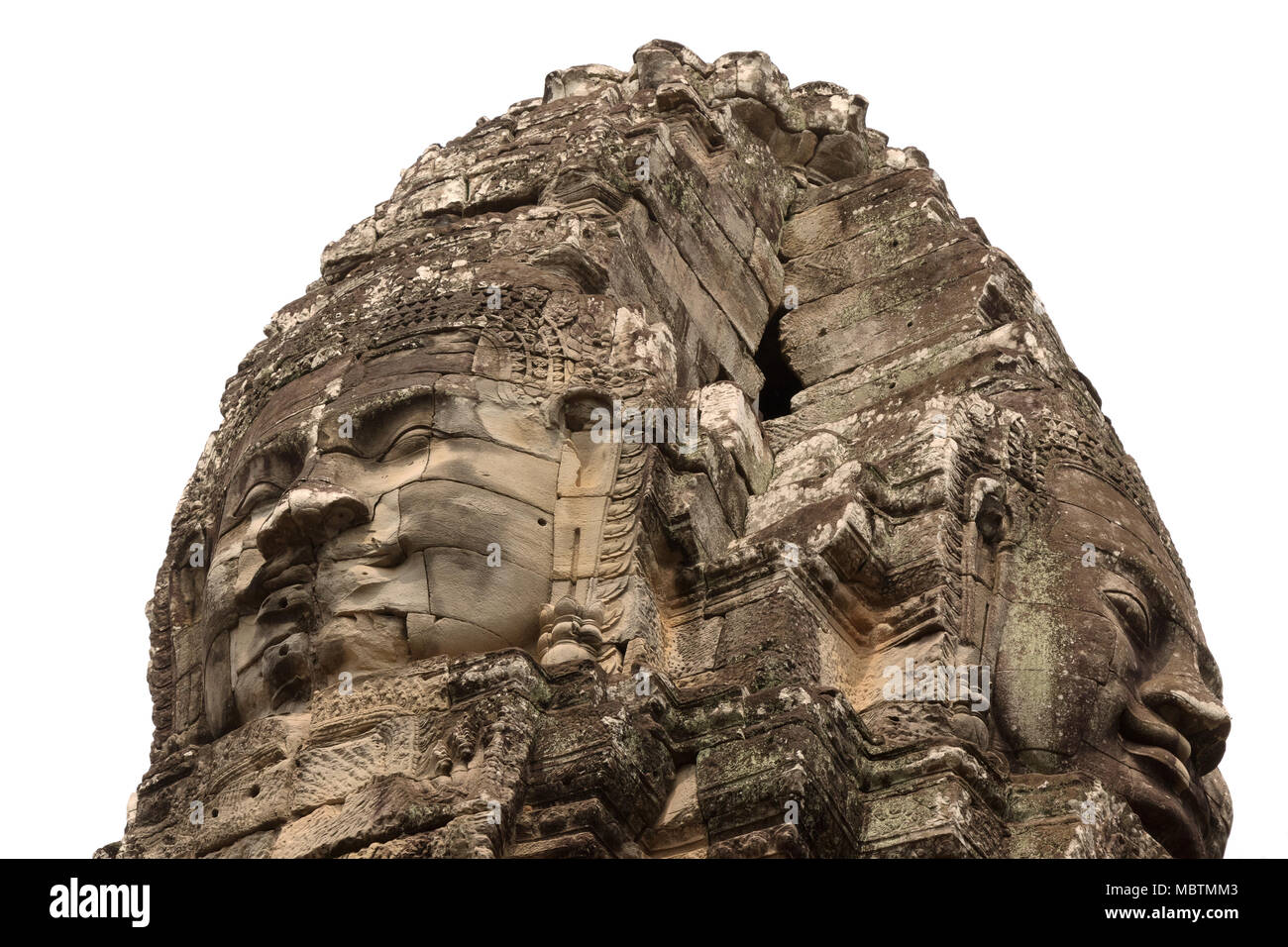 Têtes de bouddha sculpté close up cut out, temple Bayon, Angkor Thom, Angkor, site du patrimoine mondial de l'Asie Cambodge Banque D'Images
