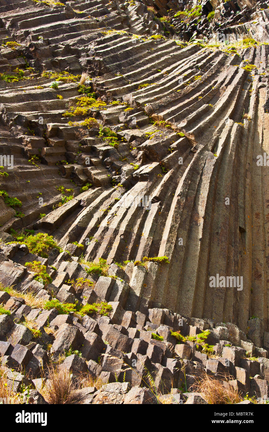 Portugal, Madère, Porto Santo, l'île de Pico Ana Ferreira, volcanique, le basalte, le volcanoclastic, structure colonnaire, prismes, Banque D'Images