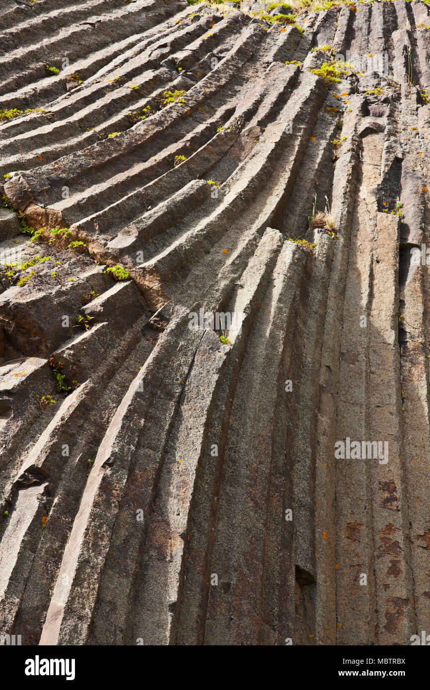 Portugal, Madère, Porto Santo, l'île de Pico Ana Ferreira, volcanique, le basalte, le volcanoclastic, structure colonnaire, prismes, Banque D'Images