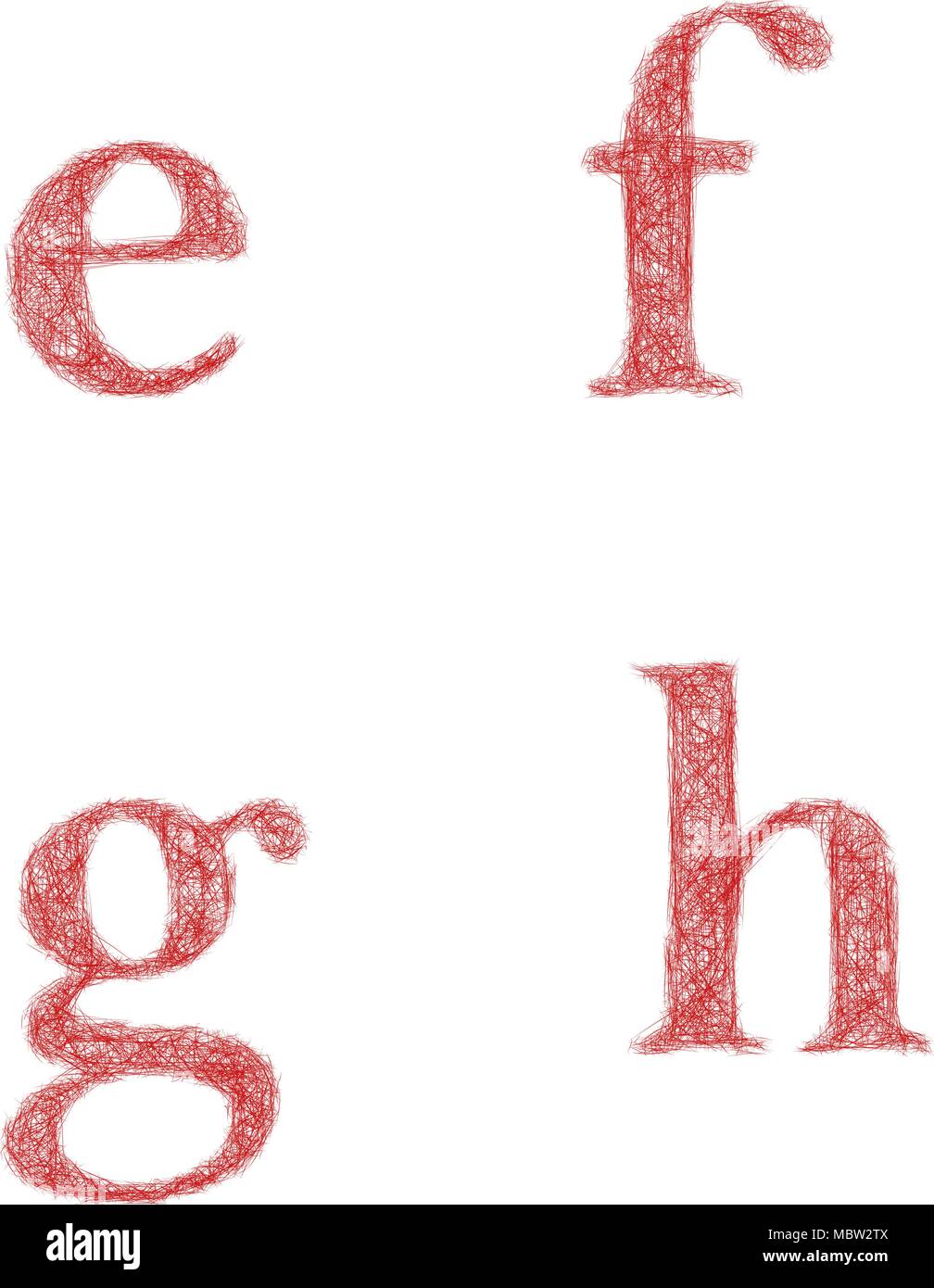 Croquis rouge font set - minuscules e, f, g, h Illustration de Vecteur