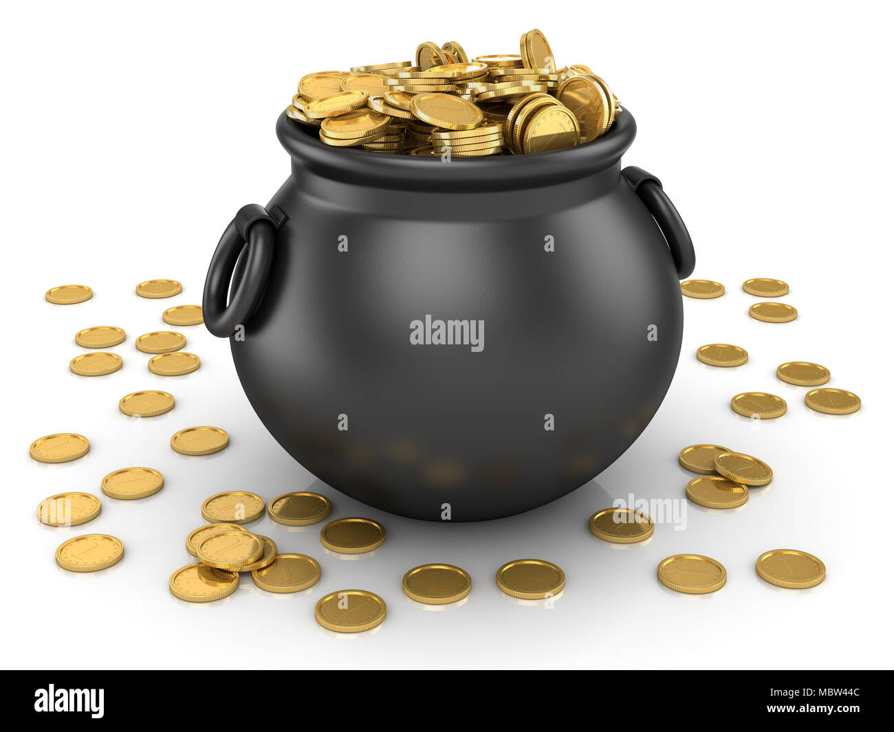 Pot d'or pièce de monnaie , c'est un rendu 3d'image de synthèse. Isolé sur blanc. Banque D'Images
