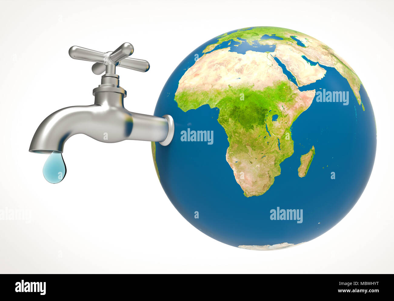 Goutte D Eau Et Le Robinet Sur La Planete Terre Concept D Economiser De L Eau 3d Illustration Photo Stock Alamy