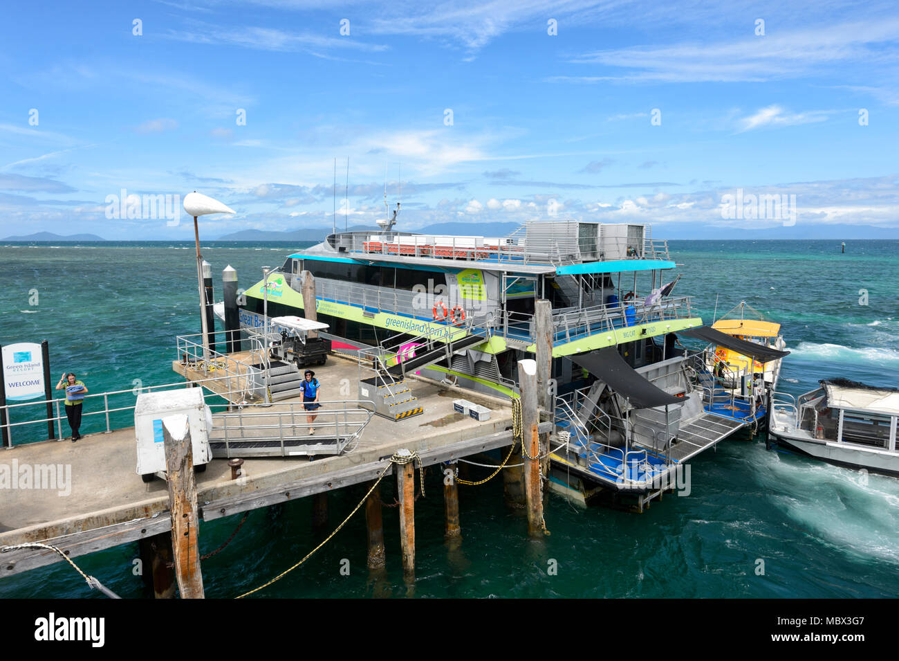 Green Island ferry boat, Grande Barrière de corail, l'extrême nord du Queensland, Queensland, FNQ, GBR, Australie Banque D'Images
