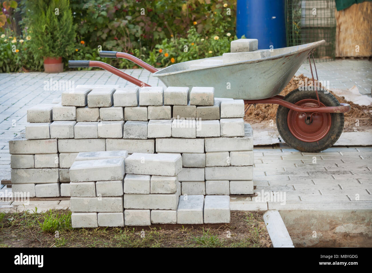 Petit tas de pavés sur un site de construction Banque D'Images