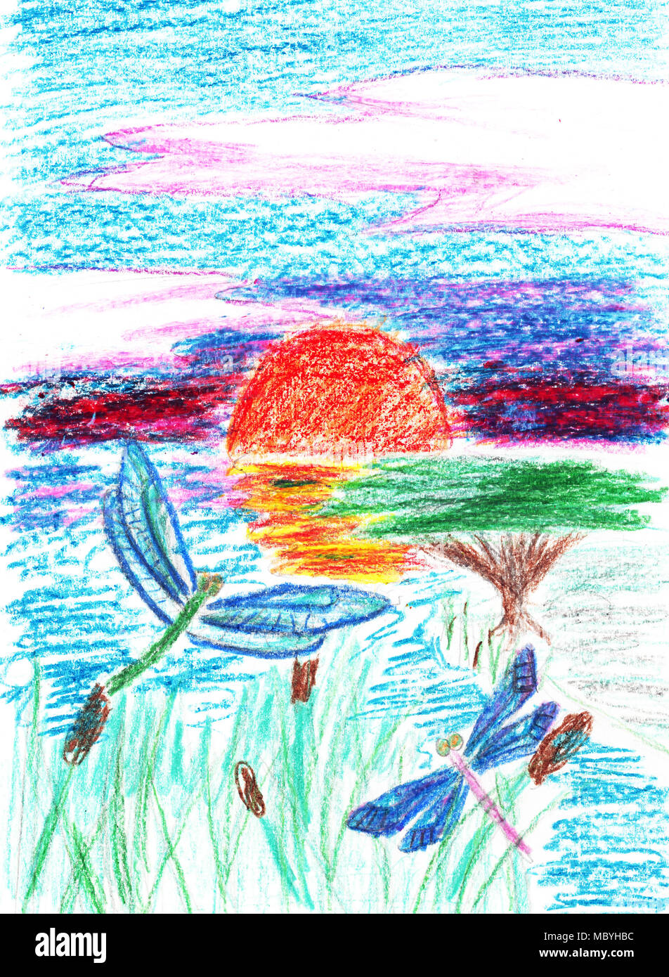 Dessin de l'enfant un crayon gras sur un papier Photo Stock - Alamy