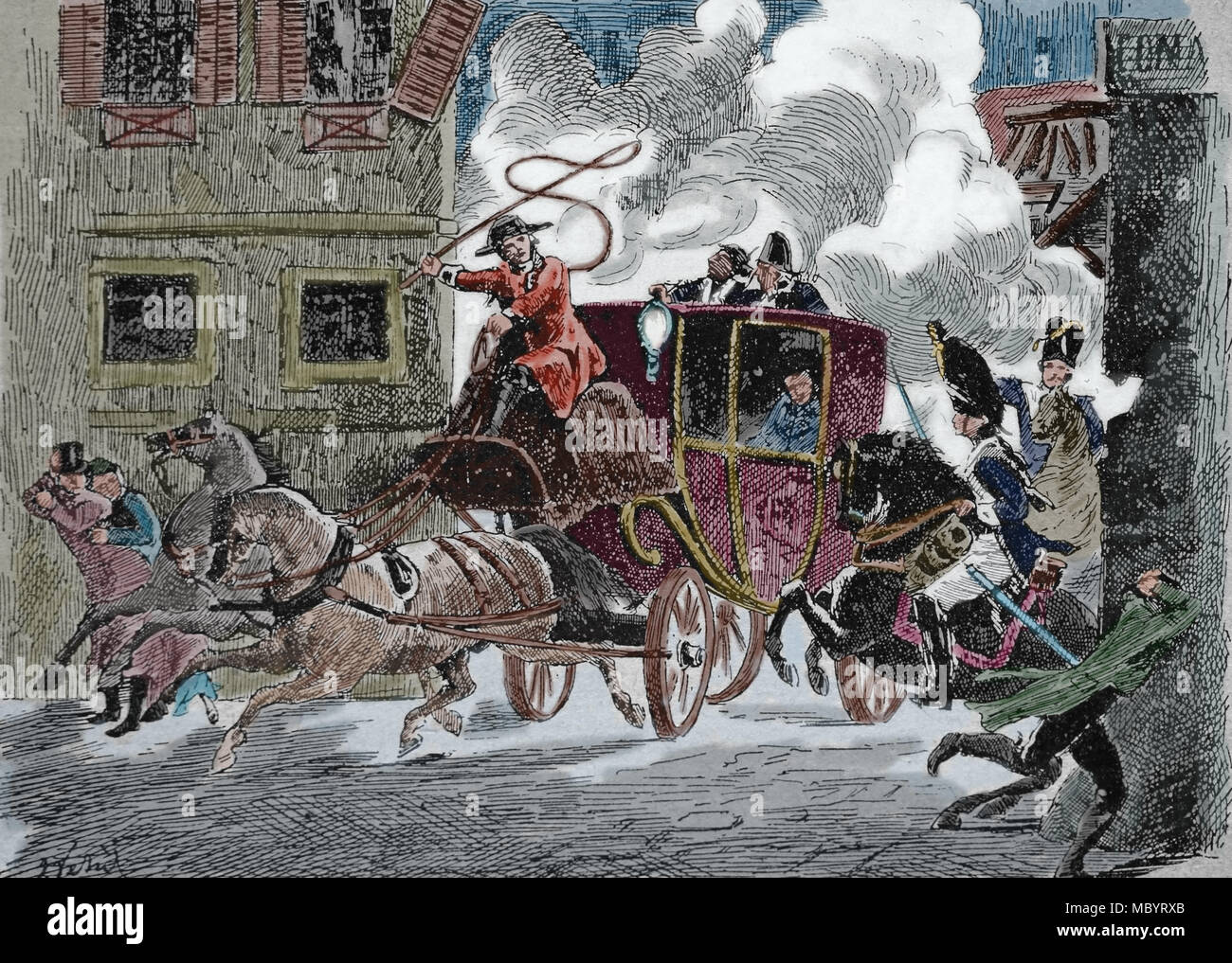Attentat à la vie du 1er Consul Napoléon Bonaparte dans la rue St-Nicaise, ou machine infernale intrigue, Paris, le 24 décembre 1800. Banque D'Images