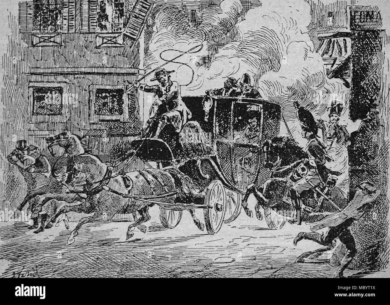 Attentat à la vie du 1er Consul Napoléon Bonaparte dans la rue St-Nicaise, ou machine infernale intrigue, Paris, le 24 décembre 1800. Banque D'Images