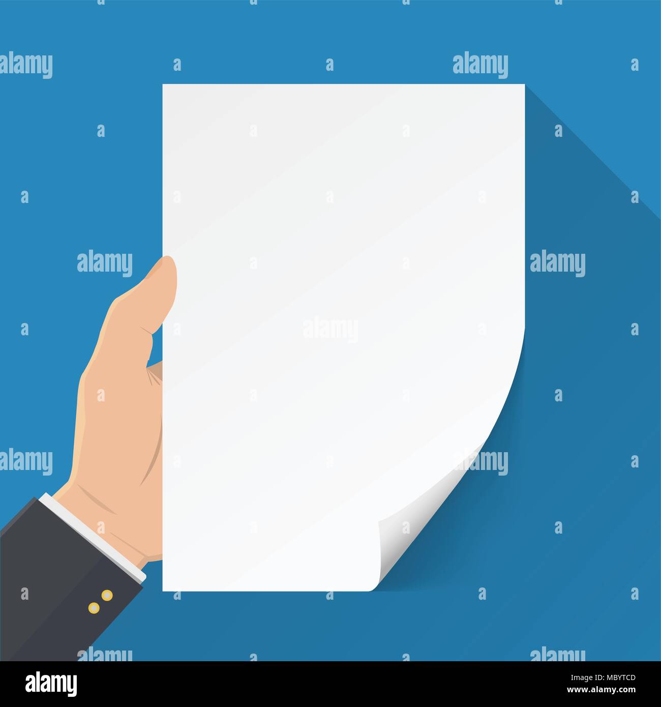 Main tenant feuille de papier vierge. Modèle feuille de papier vierge. Une maquette feuille blanche. La main avec feuille sans texte. Feuille blanche pour ad, d'avertissement. Illustration de Vecteur