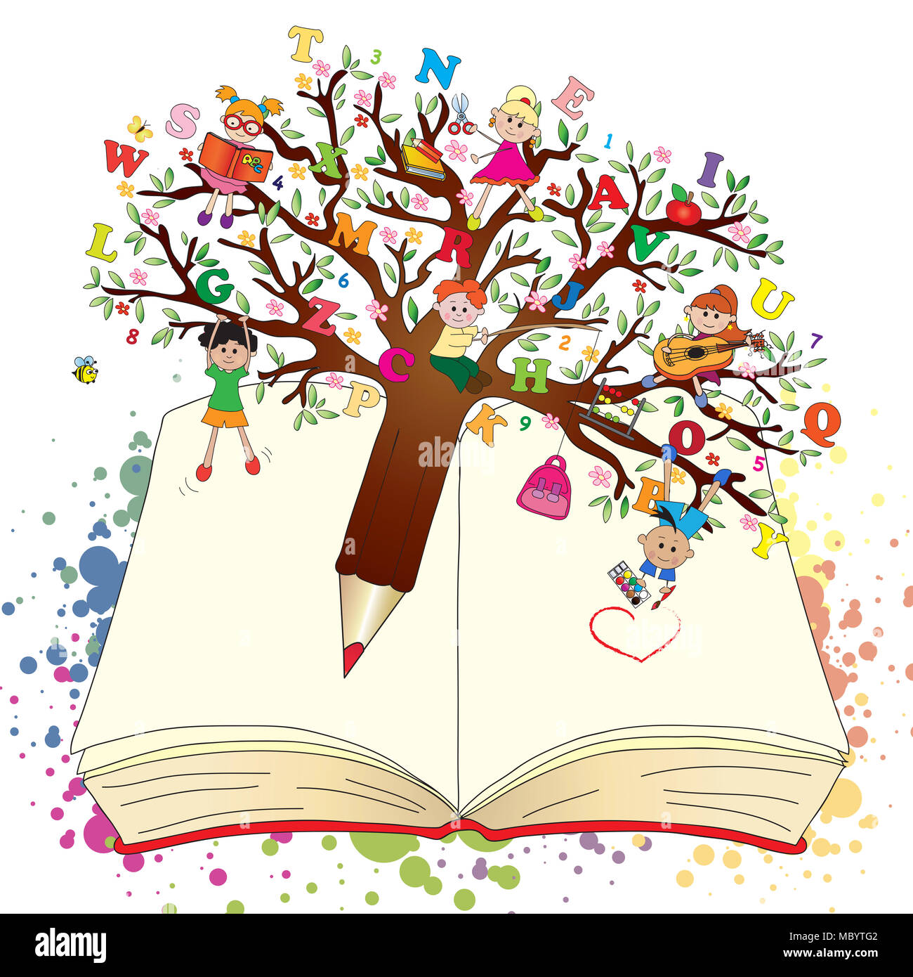 Illustration de livre avec fantasy tree stylo pour l'école Banque D'Images