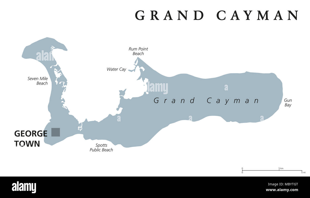 Grand Cayman carte politique de la peine de George Town. Plus grande des îles Caïmans. Territoire britannique d'outre-mer dans l'ouest de la mer des Caraïbes. Banque D'Images