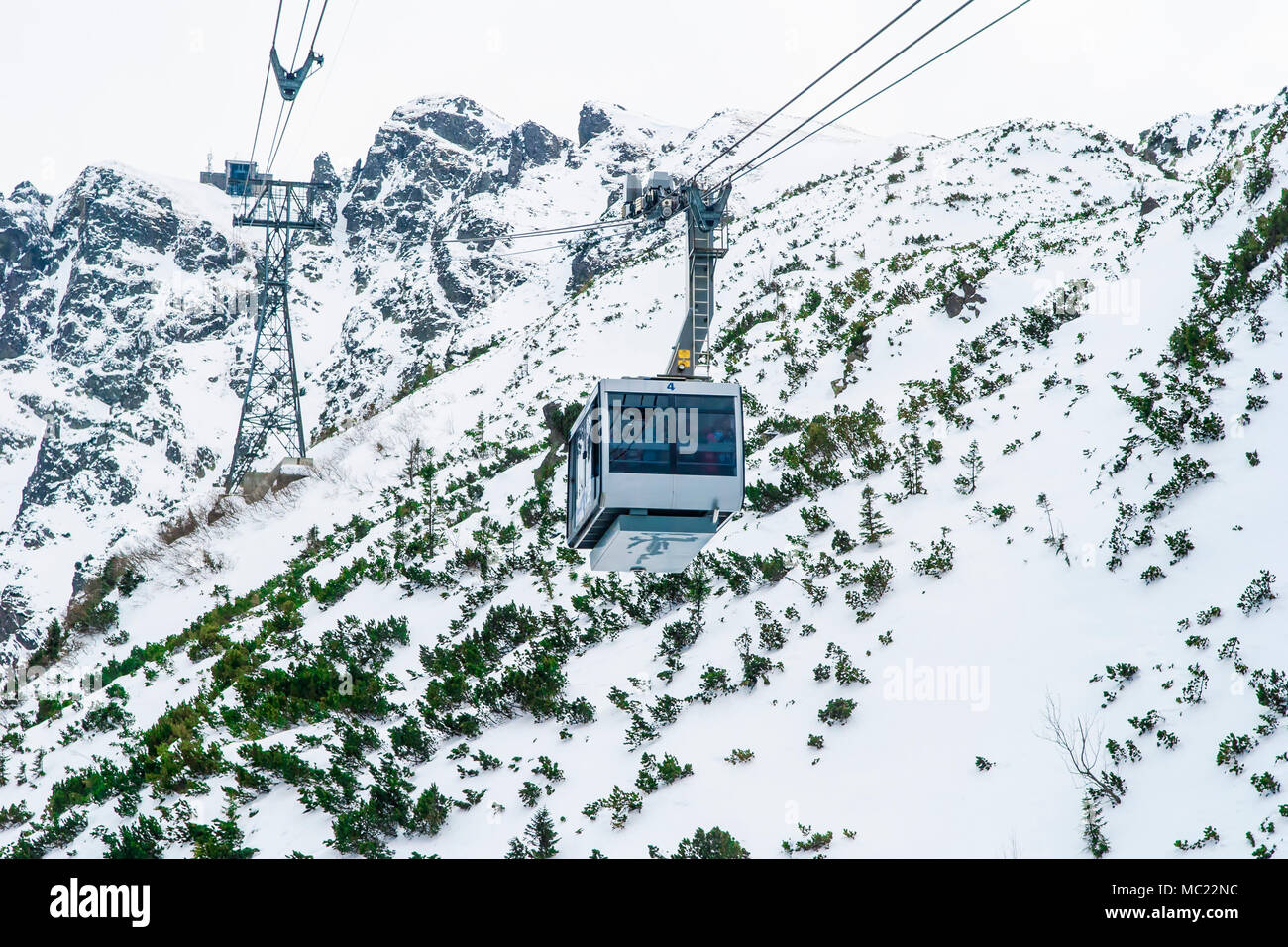 Le téléphérique de Kasprowy Wierch pic en montagnes Tatras, en Pologne. Banque D'Images