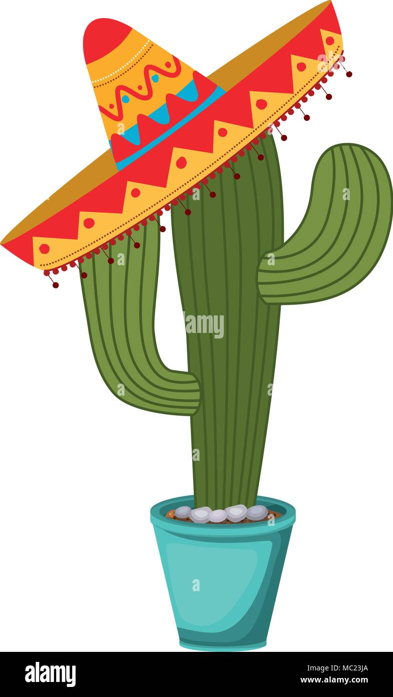 Nopal cactus en pot avec Mexican Hat Illustration de Vecteur