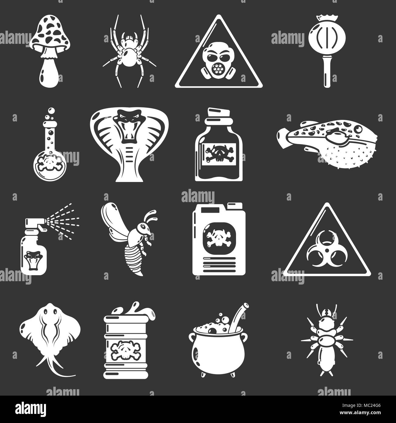 Danger Toxique Poison icons set vector gris Illustration de Vecteur