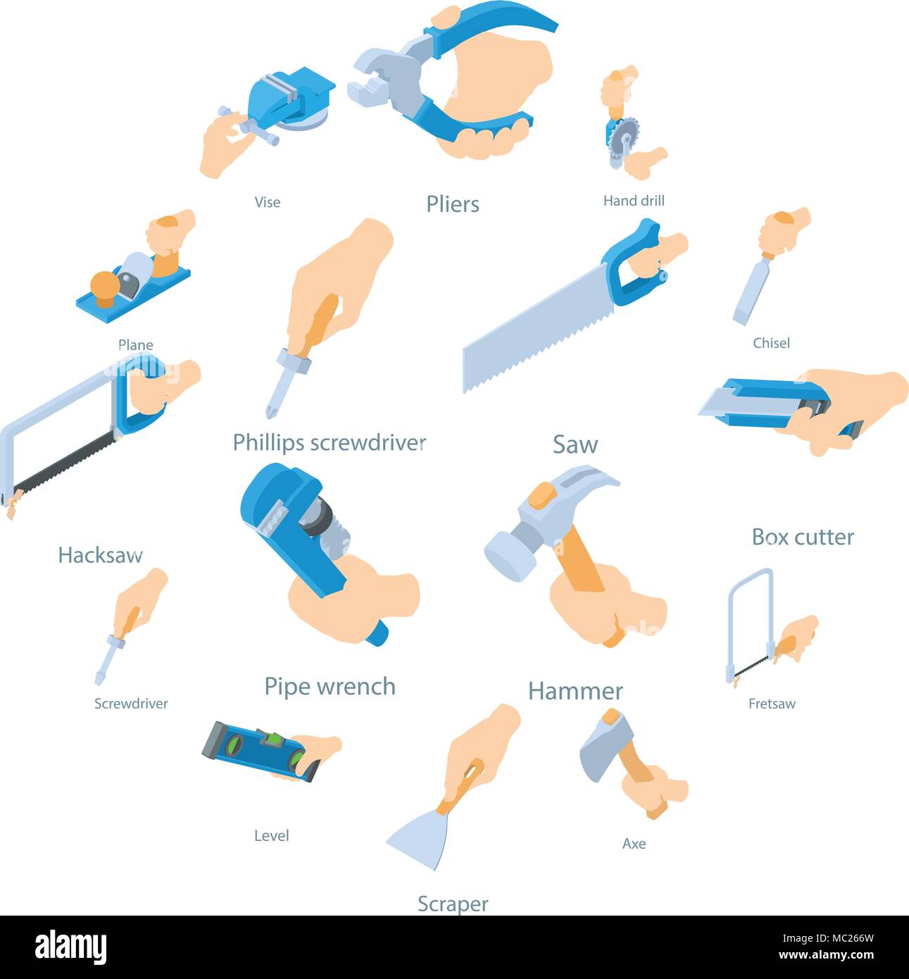 Maintenir l'outil à main icons set, style isométrique Illustration de Vecteur