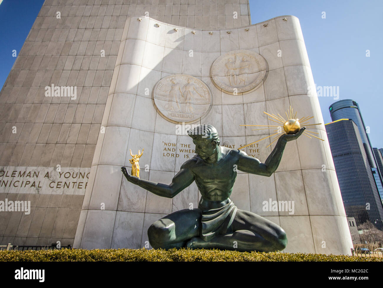 L'esprit de Detroit, à la Coleman un jeune Centre municipal. La statue de bronze a été commandé par la ville en 1958. Detroit, Michigan, USA Banque D'Images