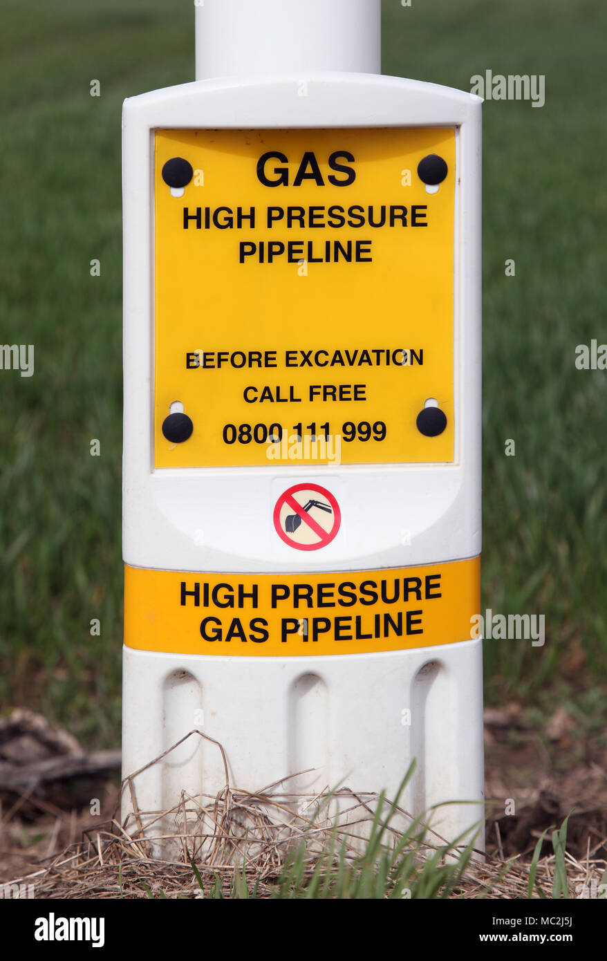 Gas Pipeline haute pression panneau d'avertissement. Banque D'Images