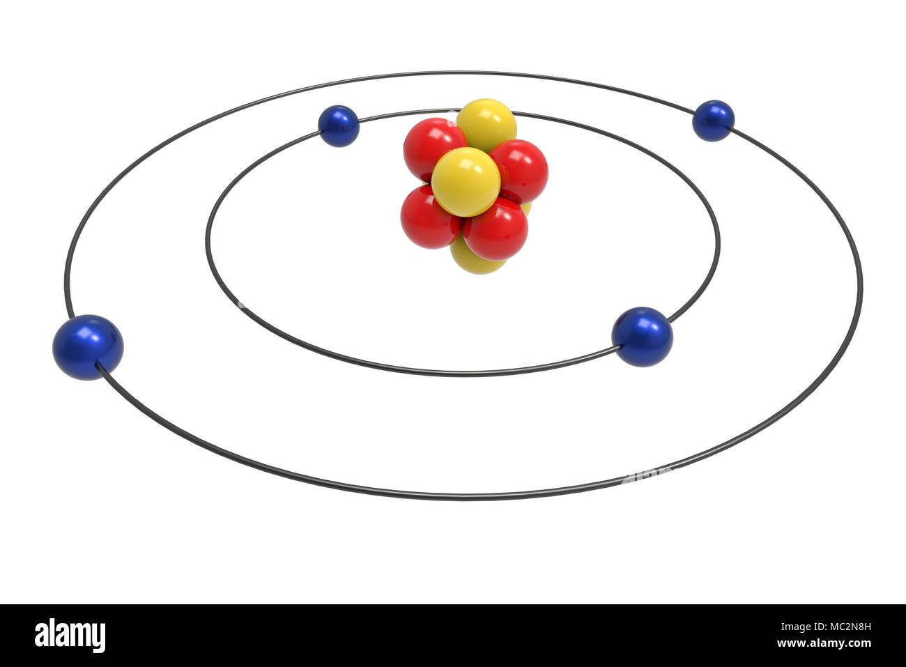 Modèle de Bohr de l'atome de béryllium avec proton, neutron et électron. La science et concept chimique 3d illustration Banque D'Images