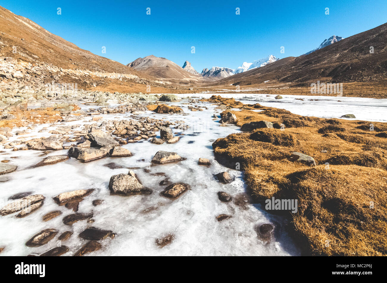 Point zéro dans la vallée Yumthang, Nord du Sikkim, Inde Banque D'Images