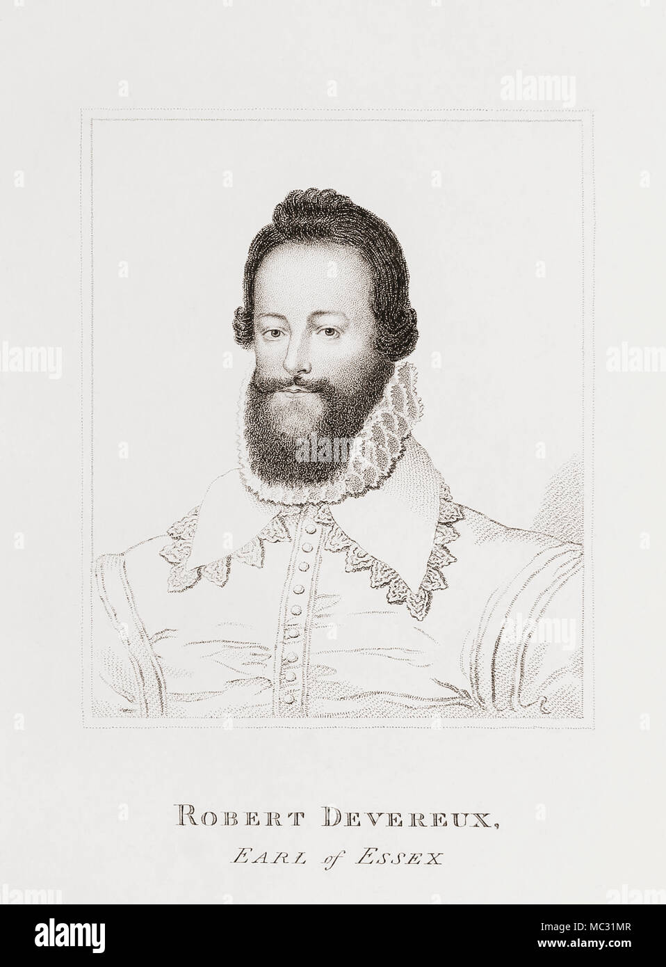Robert Devereux, 2 comte d'Essex, 1565-1601. Noble anglais et un favori d'Elizabeth I. De Woodburn's Galerie de Portraits rares, publié en 1816. Banque D'Images Robert Devereux, 2 comte d'Essex, 1565-1601. Noble anglais et un favori d'Elizabeth I. De Woodburn's Galerie de Portraits rares, publié en 1816. Banque D'Images