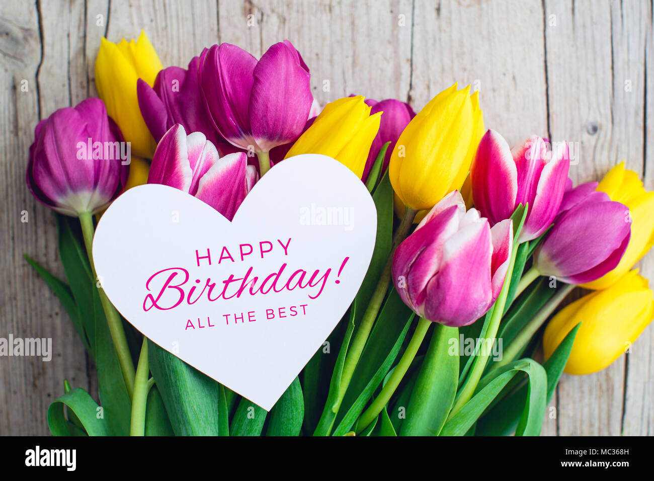 Carte D Anniversaire Tulipes Jaune Et Rose Photo Stock Alamy