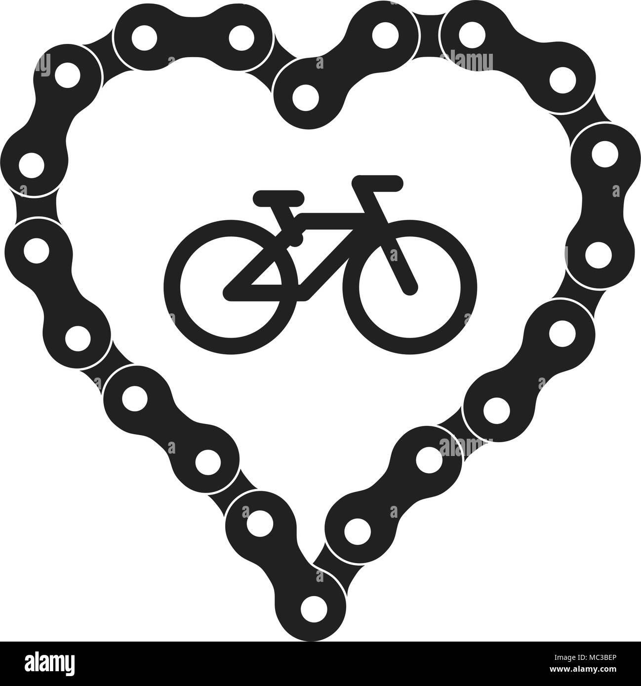 Vector Cœur fait de vélo ou chaîne de bicyclette. Coeur noir fond Silhouette plus Location Icône Échantillon Illustration de Vecteur