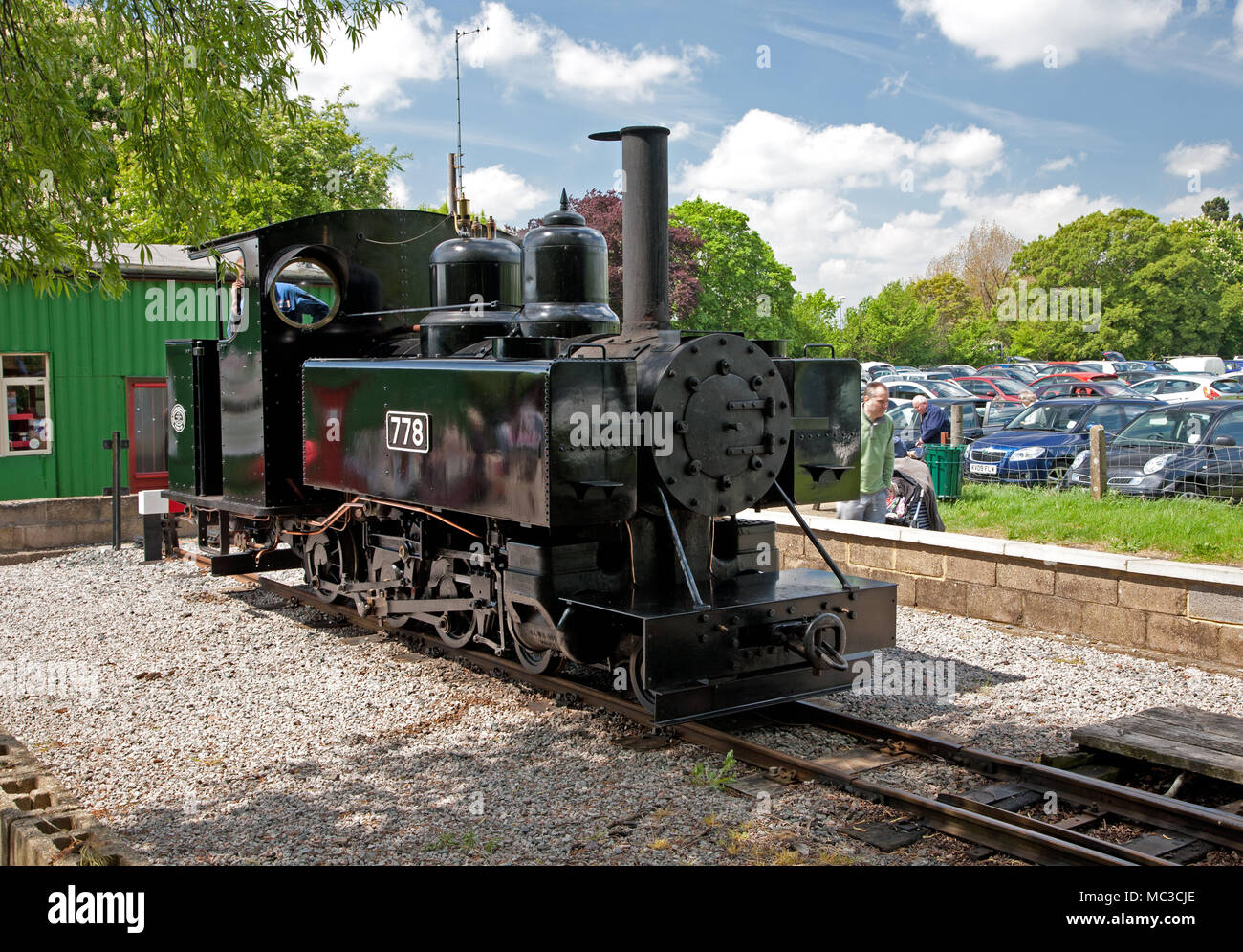 Baldwin 10-12-D 4-6-0T narrow gauge steam locomotive nº778 Pages à Park station, Leighton Buzzard Light Railway, Bedfordshire, Royaume-Uni. Banque D'Images